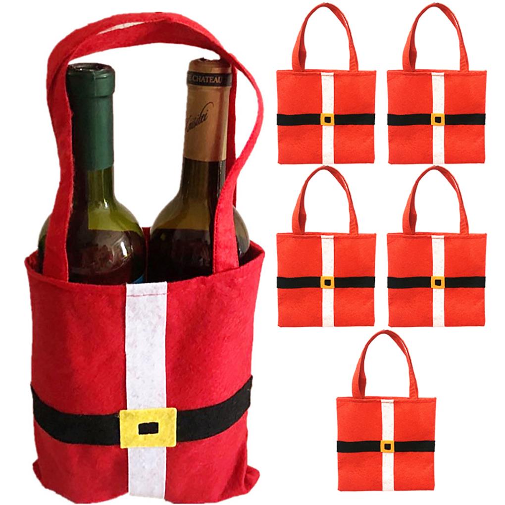 6Pcs Xmas Red Wine Bag Red Black Classic Candy Pouches Large Festival Handbags Kitchen Office Decorations Christmas Props