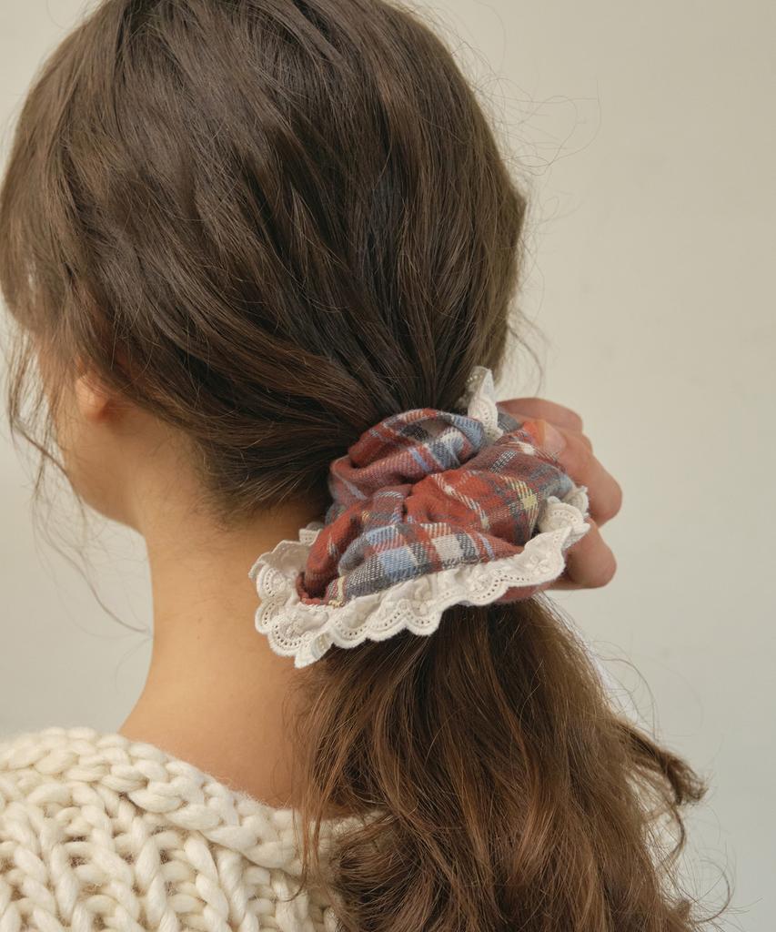 Ournostalgia Big Lace Check Scrunchie_4Color(O25-Acc04)