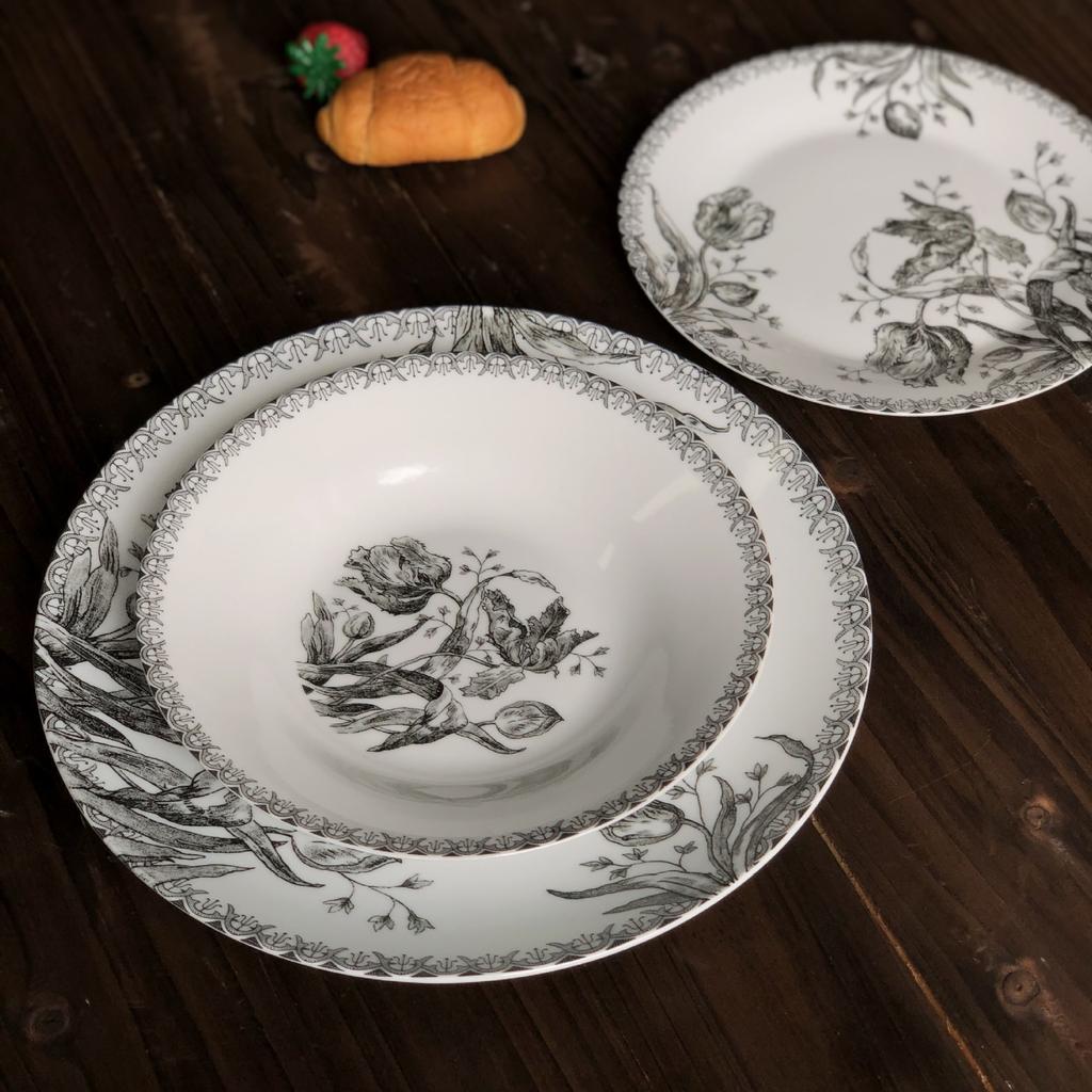 French Vintage Dining Plate Black Tulip Plate Household Ritual Set Western Food Dessert Cake Plate Afternoon Tea Cake Plate