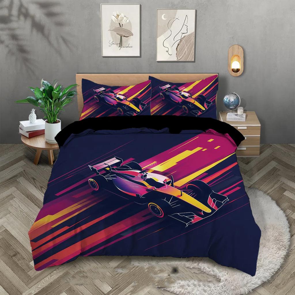3D HD Racing Car Bedding Set Luxury Sports Car Pattern Duvet Cover Room Decorations for Young Children and Adults Single Double