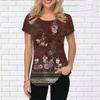 Summer Round Neck 3D Retro Floral pattern Print Top Fashionable Casual Short Sleeved Women's T-shirts