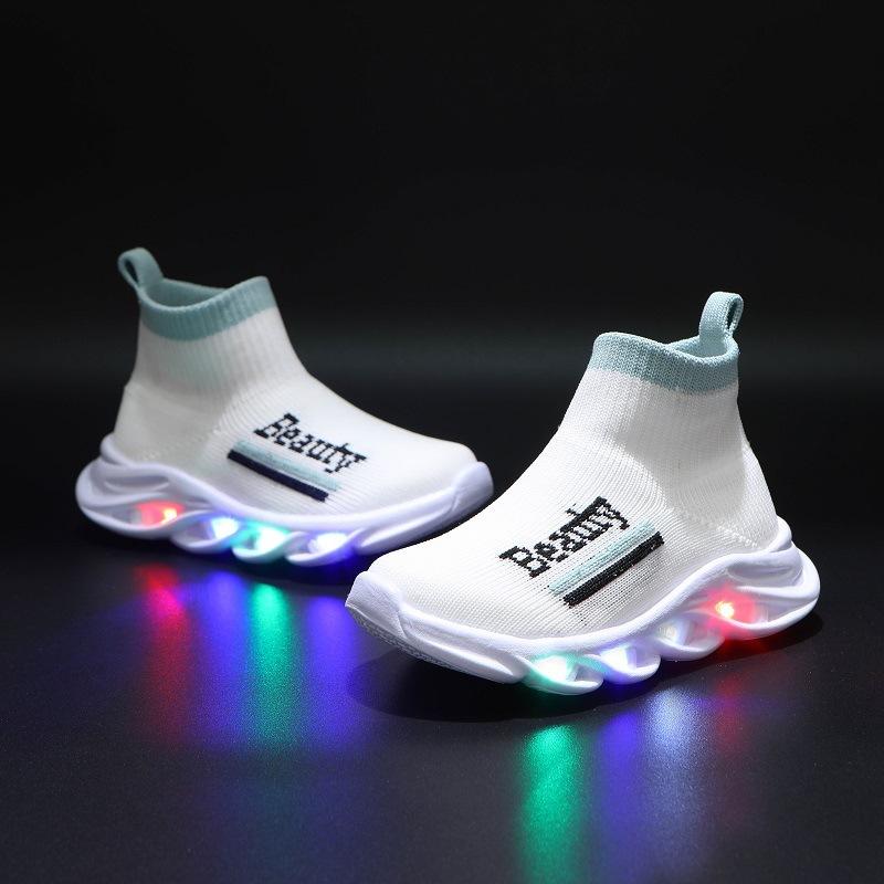 

Size Baby Luminous Sock Shoes Kids Glowing Led Shoes With Lights Children Knitting Light Sneakers For Boys Girls Y 21