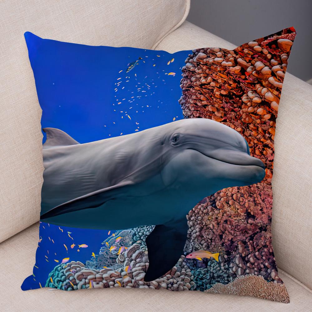 Federa per Cuscino Delfino Vita Marina Motivo Pesci Barriera Corallina Tessuto Morbido Studio Ufficio Casa Decorazione Federa