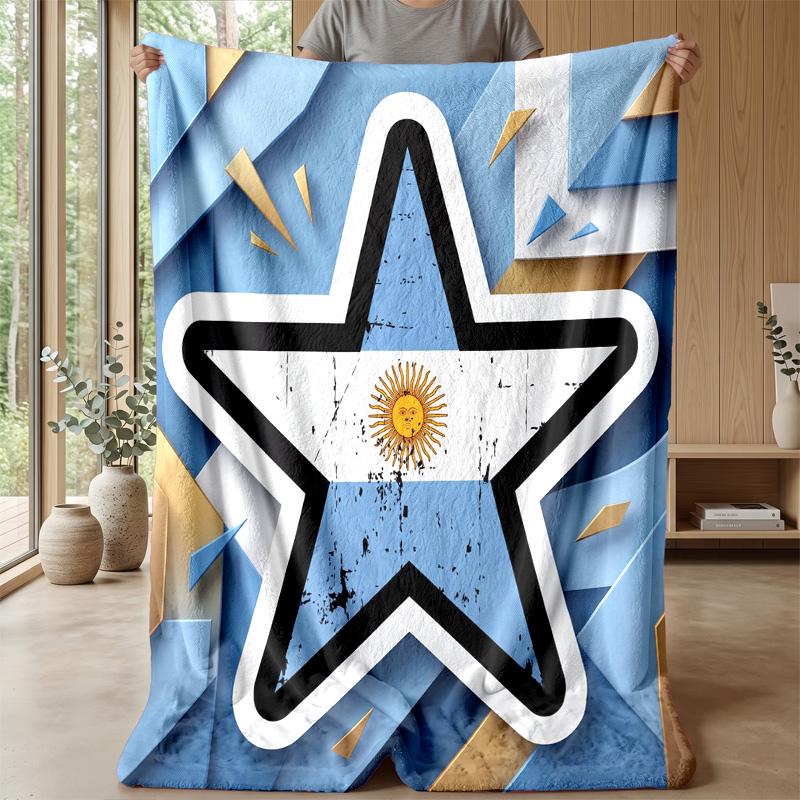 Argentina Football Printed Flannel Blanket Skin Friendly Warm Decorative Throw for Indoor Couch Bed Daily Use