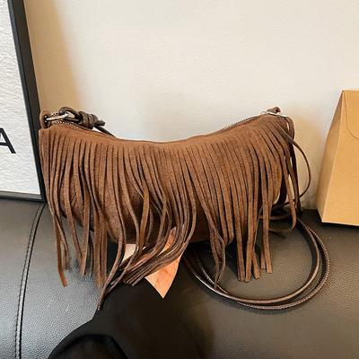 Fransentasche, Retro und modisch, Hot Girl Ein-Schulter-Tasche, Crossbody Horn-Tasche