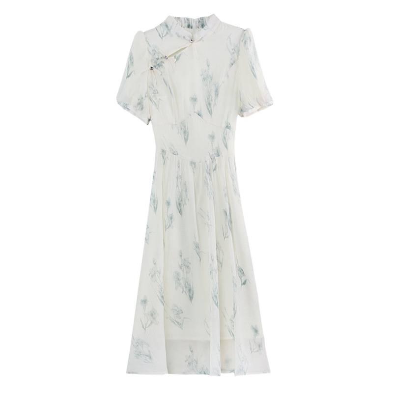 New Chinese Style Summer 2026 Women's Dress: Zen Puff Sleeve Cheongsam