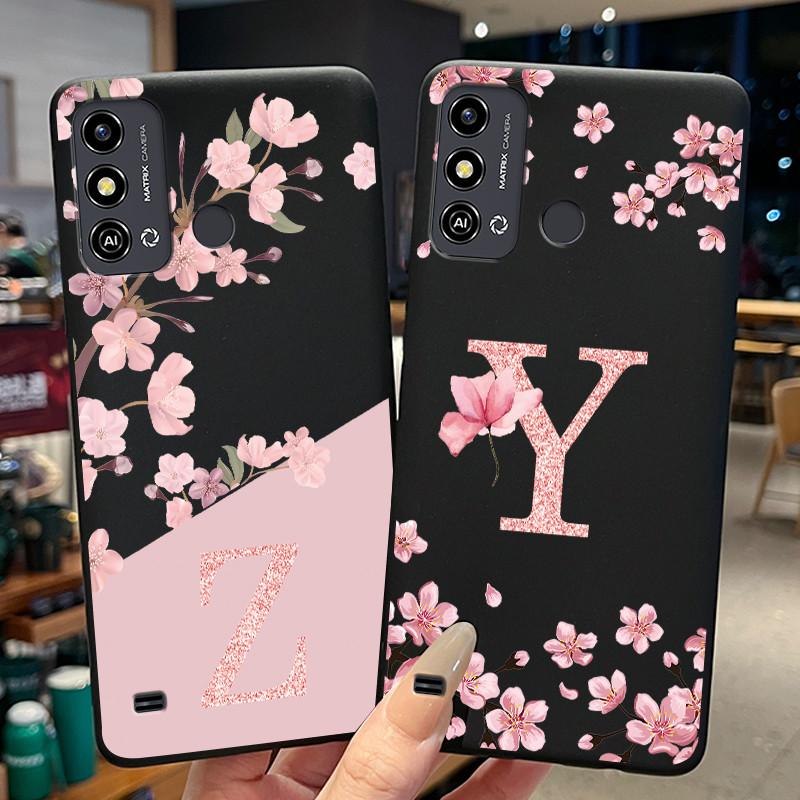 Black Case For ZTE Blade A53/A53+/Blade A53 Pro Flower Printing Initial Letters Phone Casing Soft Silicone Protective Back Cover