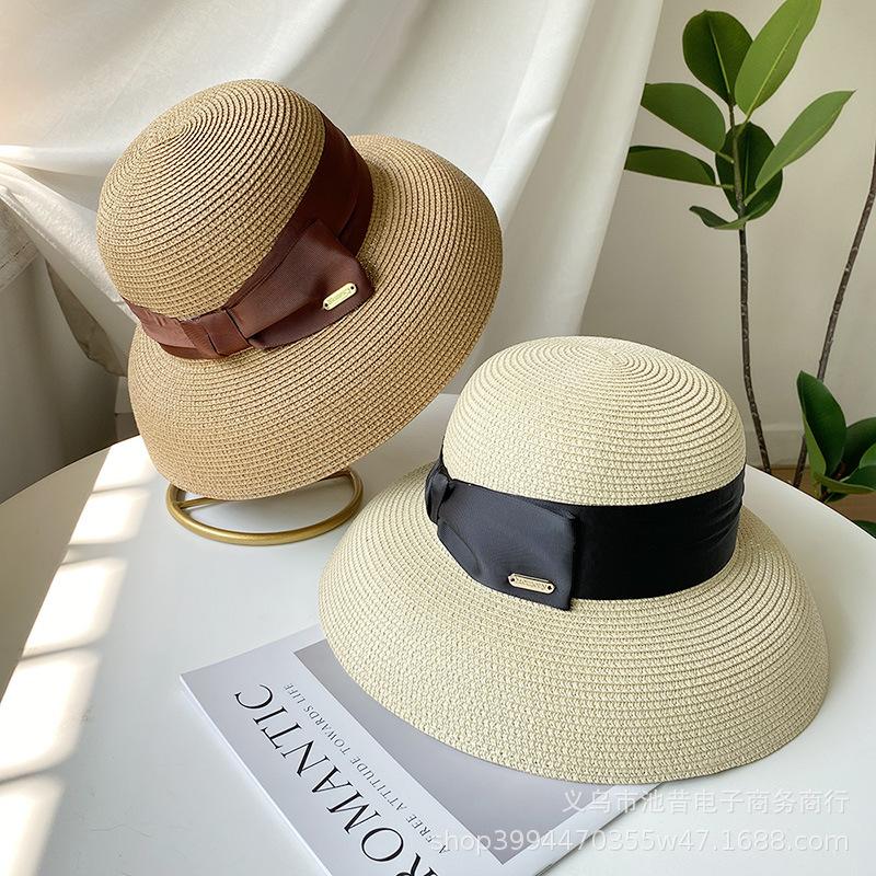 French Hepburn style straw hat women's summer sun protection face mask sun hat UV protection seaside vacation beach sun hat