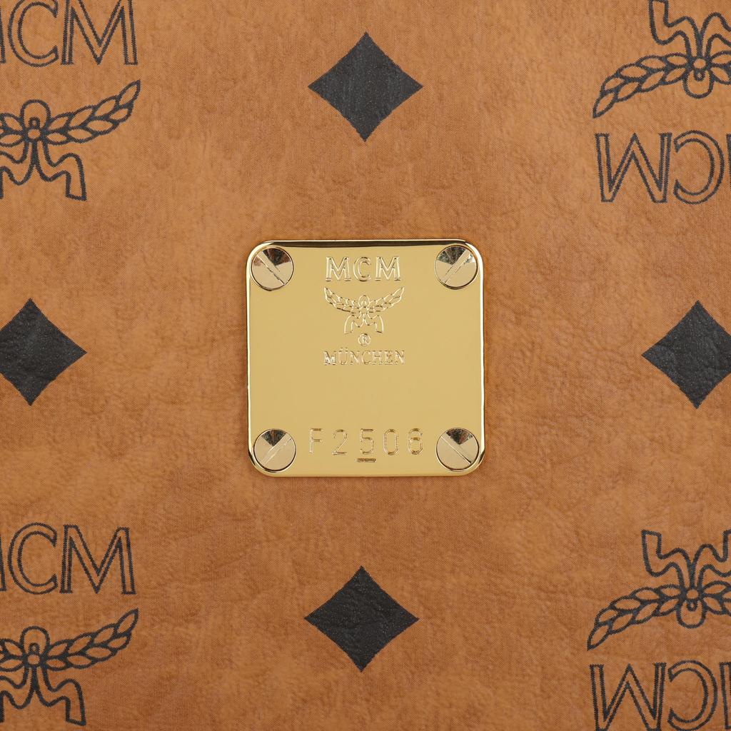 MCM Cognac Visetos Monogramm-Tragetasche mit goldener Logo-Platte & strukturierter Silhouette für den täglichen Gebrauch & Reisen