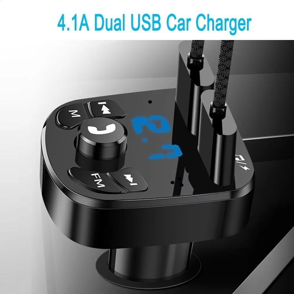 Car Charger Bluetooth 5.0 FM Transmitter Dual USB Fast Charger Handsfree Aux Audio MP3 Player Car Kit