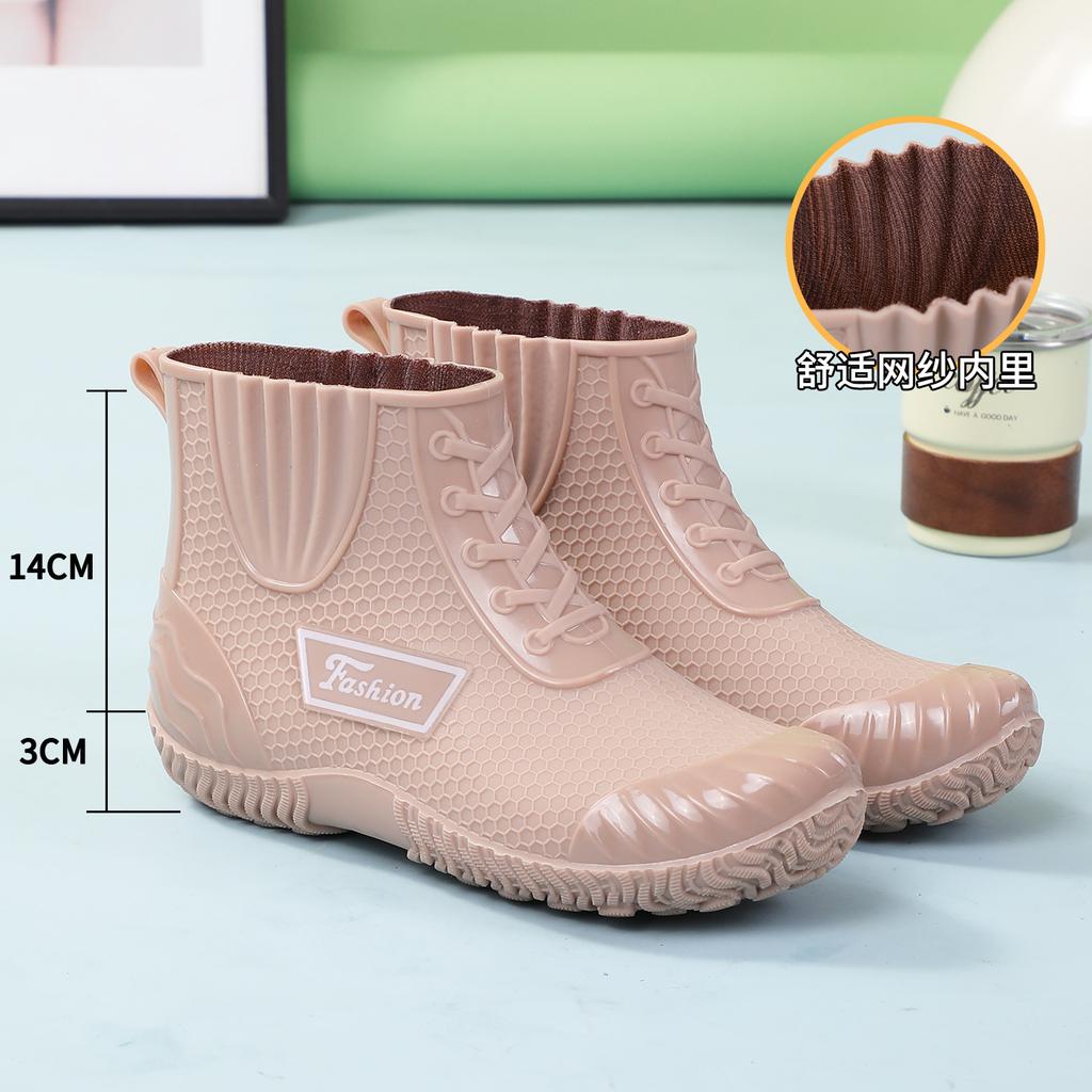 Rain shoes women's adult short tube velvet fashion rain boots warm waterproof boots non-slip thick sole wear-resistant outdoor work shoes
