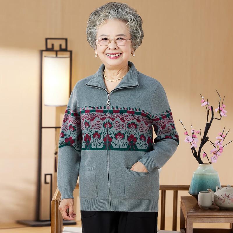 

Вязаный кардиган свитер с воротником поло для пожилых женщин 3XL