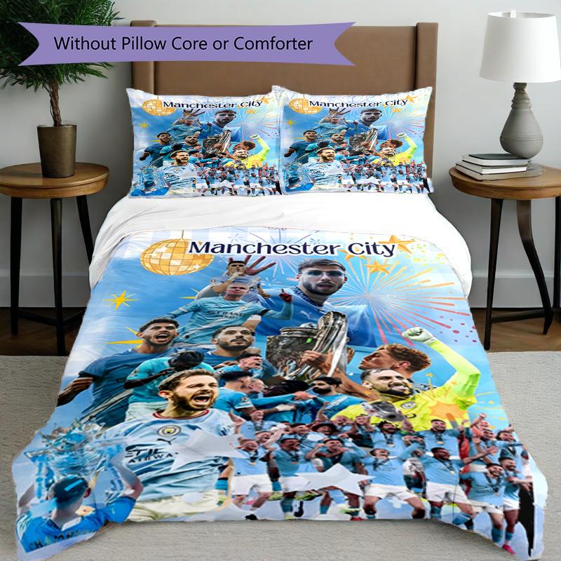 3pcs Duvet Cover Set (1*Duvet Cover + 2*Pillowcase, Without Core),Manchester City FC Print Bedding Set, Bedroom Decor, All‑Season, Birthday Gift