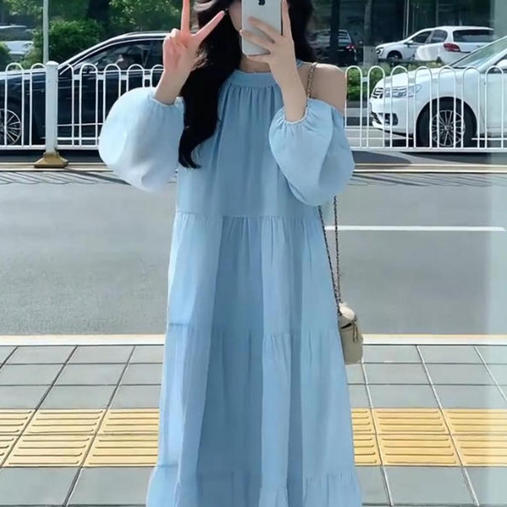 Seaside Vacation Dress Women's Summer New Sweet Gentle Wind French Temperament Beautiful Off-the-shoulder Beach Dress