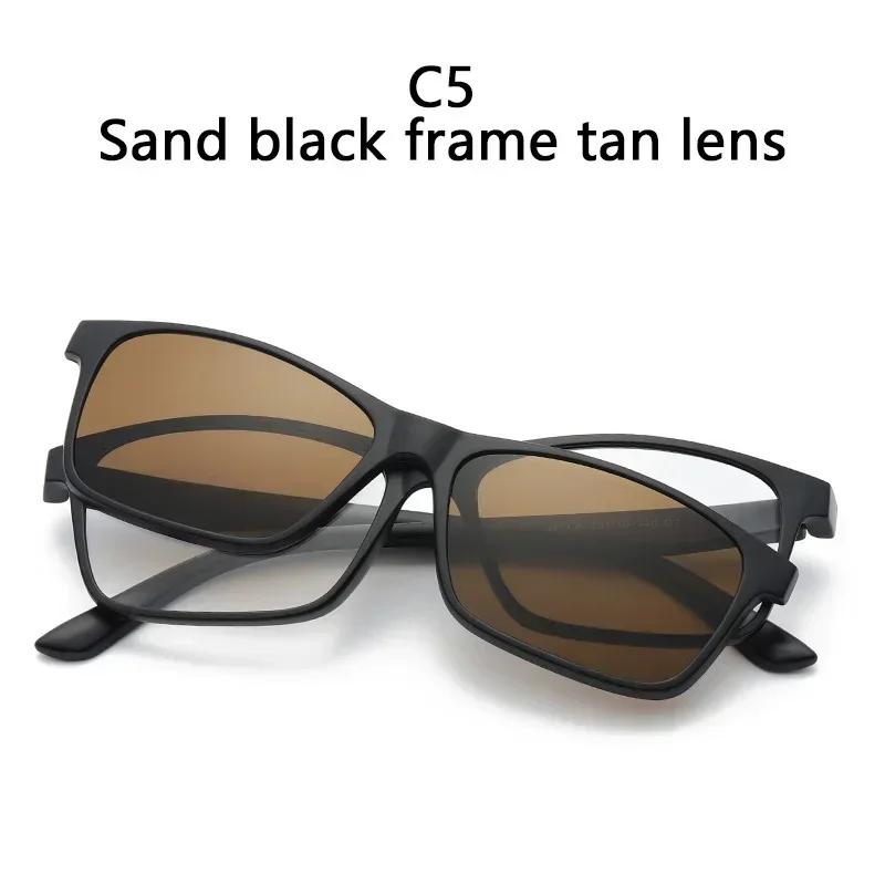 6 In1 Square Myopia Sunglasses Men Women Polarized Magnetic Clip Glasses PC Optical Prescription Eyeglass Frame -0.5 ~ -10