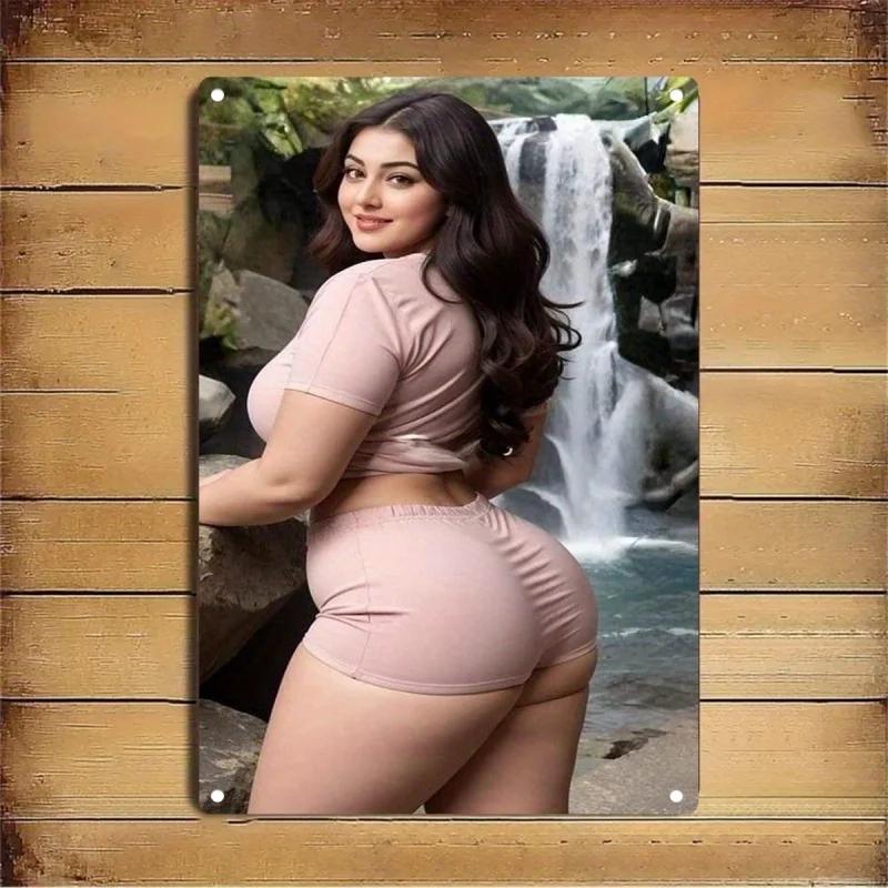 Vintage Metal Wall Art Vintage Female Pink Lingerie Metal Poster Pastel Pink Brown Black White Gray Beige