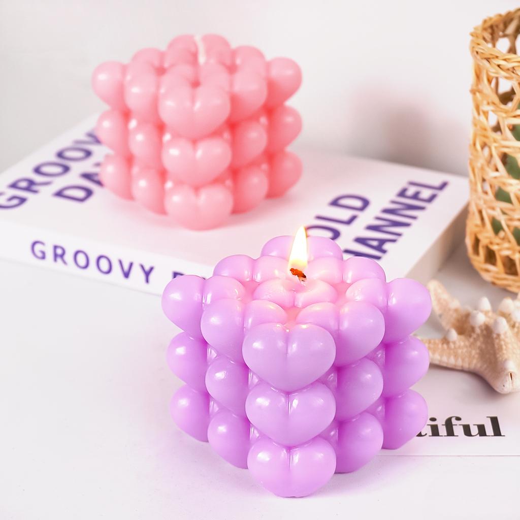 Liebesblasenkerze Silikonform DIY Aromakerzenherstellungszubehör Gipsseifenform DIY Herzblasenwürfel Valentinstagsgeschenke