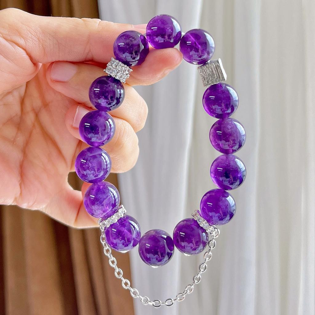 12Mm Large Granular Natural Royal Grape Purple Amethyst Design Bracelet Bracelet