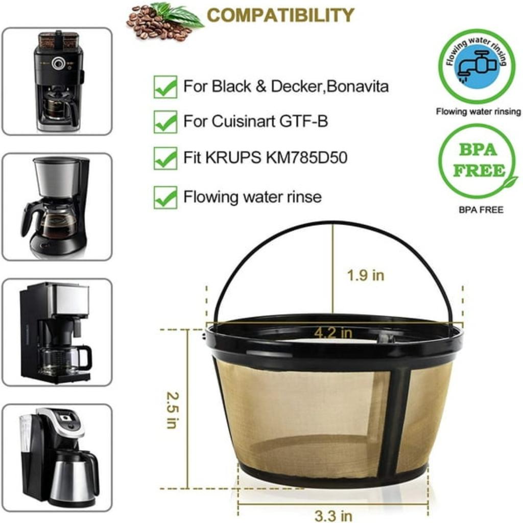 2pcs Reusable Coffee Filters for 8-12 Cup Replacement Coffee Filter Basket