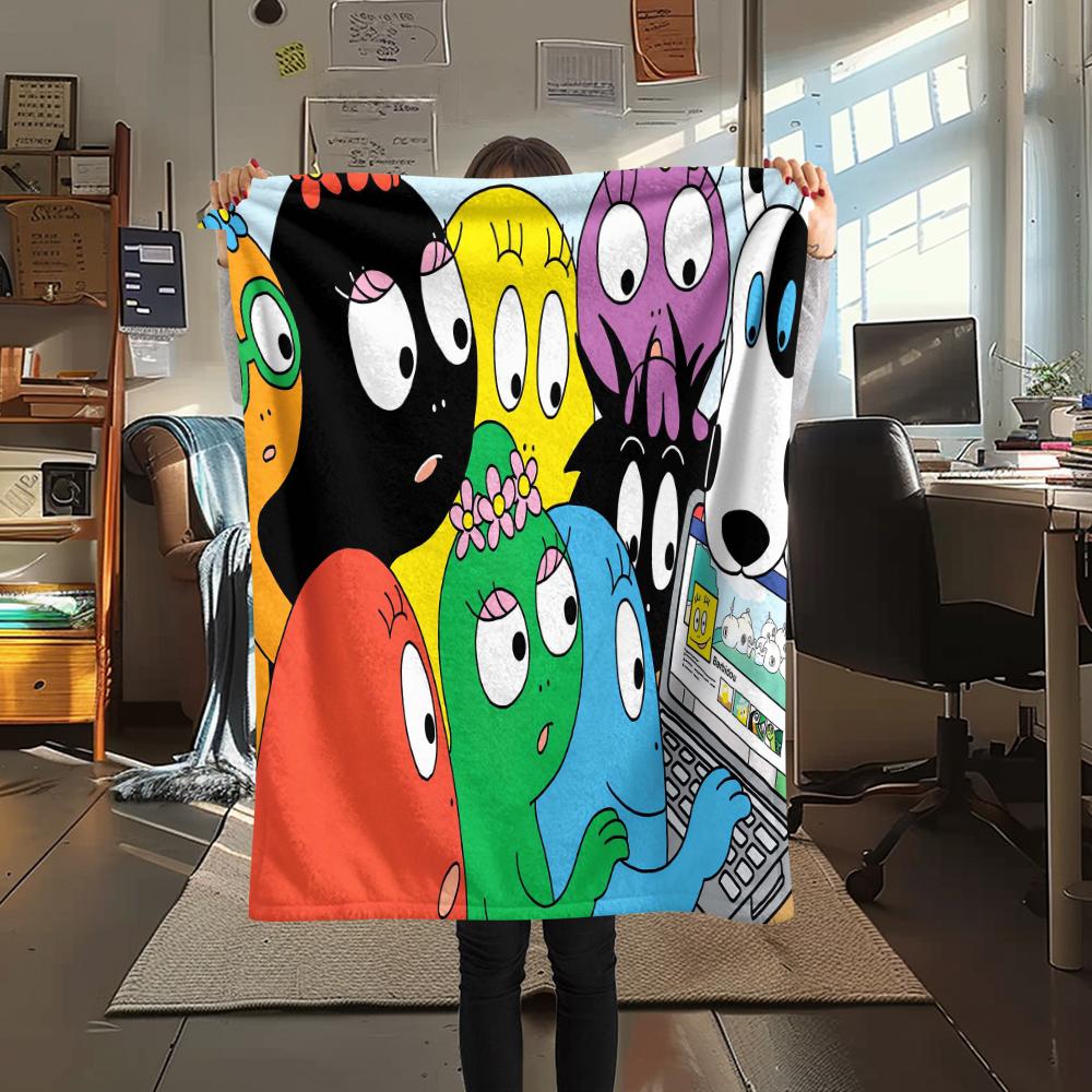 1 szt. Koc flanelowy z nadrukiem rodziny Barbapapy, Wysokiej jakości, Wygodny na wszystkie pory roku, Wystrój domu, Ciepło i komfort, Idealny na prezenty