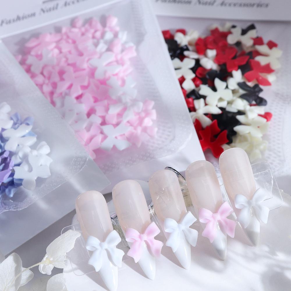 50pcs/lot Black White Bowknot Nail Art Charm Decorations 3D Nail Ornament Jewelry Classic Manicure DIY Resin Accessories