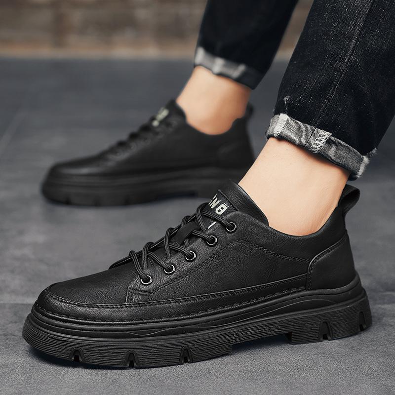 Men s shoes autumn sports and leisure low-top Martin boots waterproof leather shoes men s work versatile retro 39 чёрный