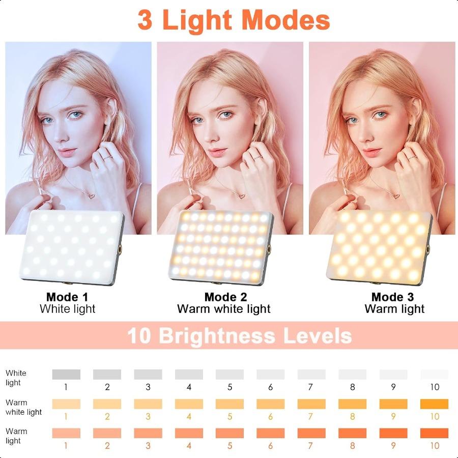 

TONEOF Портативный свет для селфиПерезаряжаемый 60 светодиодный свет для телефона с клипсой Двойное отверстие с винтом 1/4 2500k9000K Диммируемый для iPhone Android United States