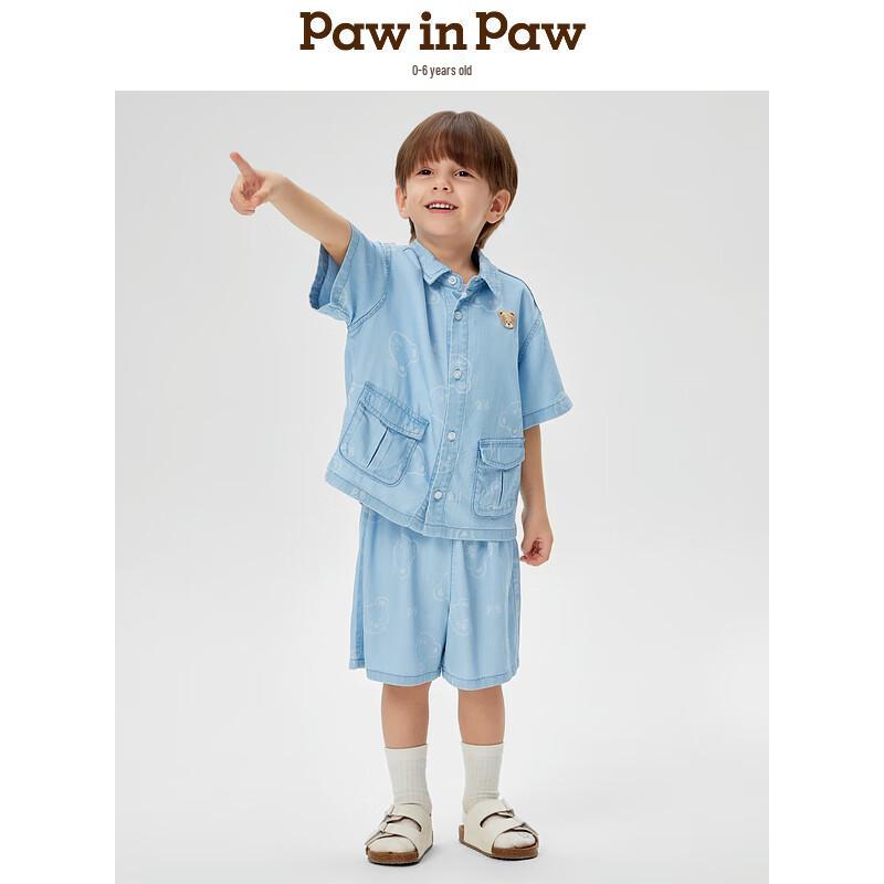PawinPaw Boys' Cartoon Bear Lapel Short-Sleeve Shirt