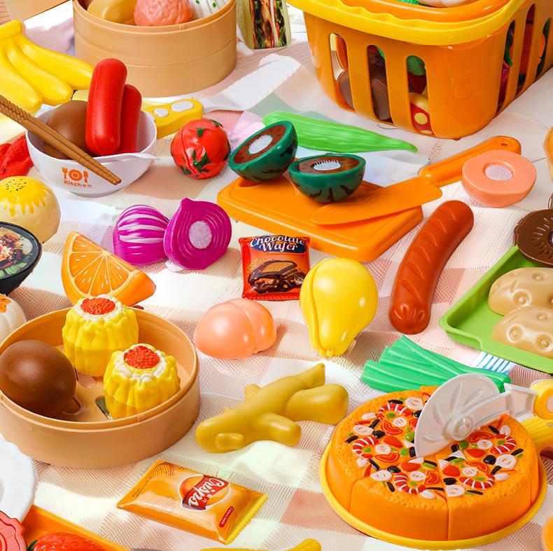 Cross-Border Kids' Fruit Cutting Toy Set: Simulation Veggie & Fruit Basket with Role-Playing Pizza Kitchenware for Boys & Girls