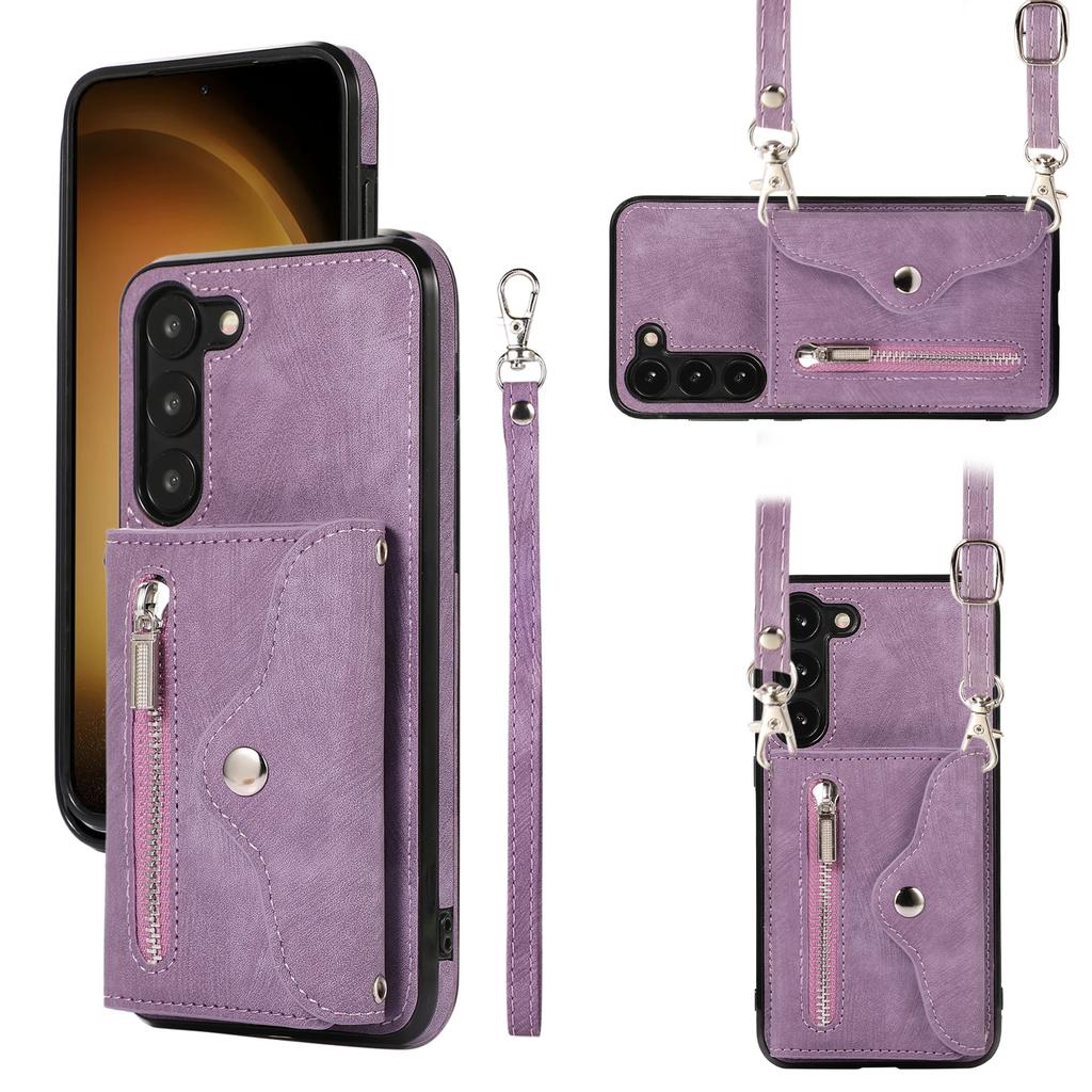 Long Lanyard Zipper Wallet Leather Cards Solt Case for Samsung Galaxy S25 Ultra S24 S23 S22 S21 FE A55 A35 A15 Crossbody Cover