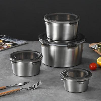 Ruhan 4-Piece 304 Stainless Steel Round Food Storage Container Set