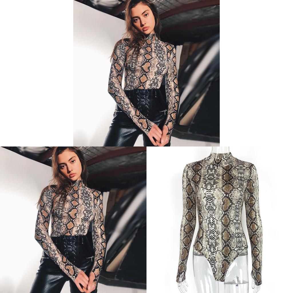 Body Streetwear con Stampa Serpente ad Alta Elasticità per la Moda Autunnale