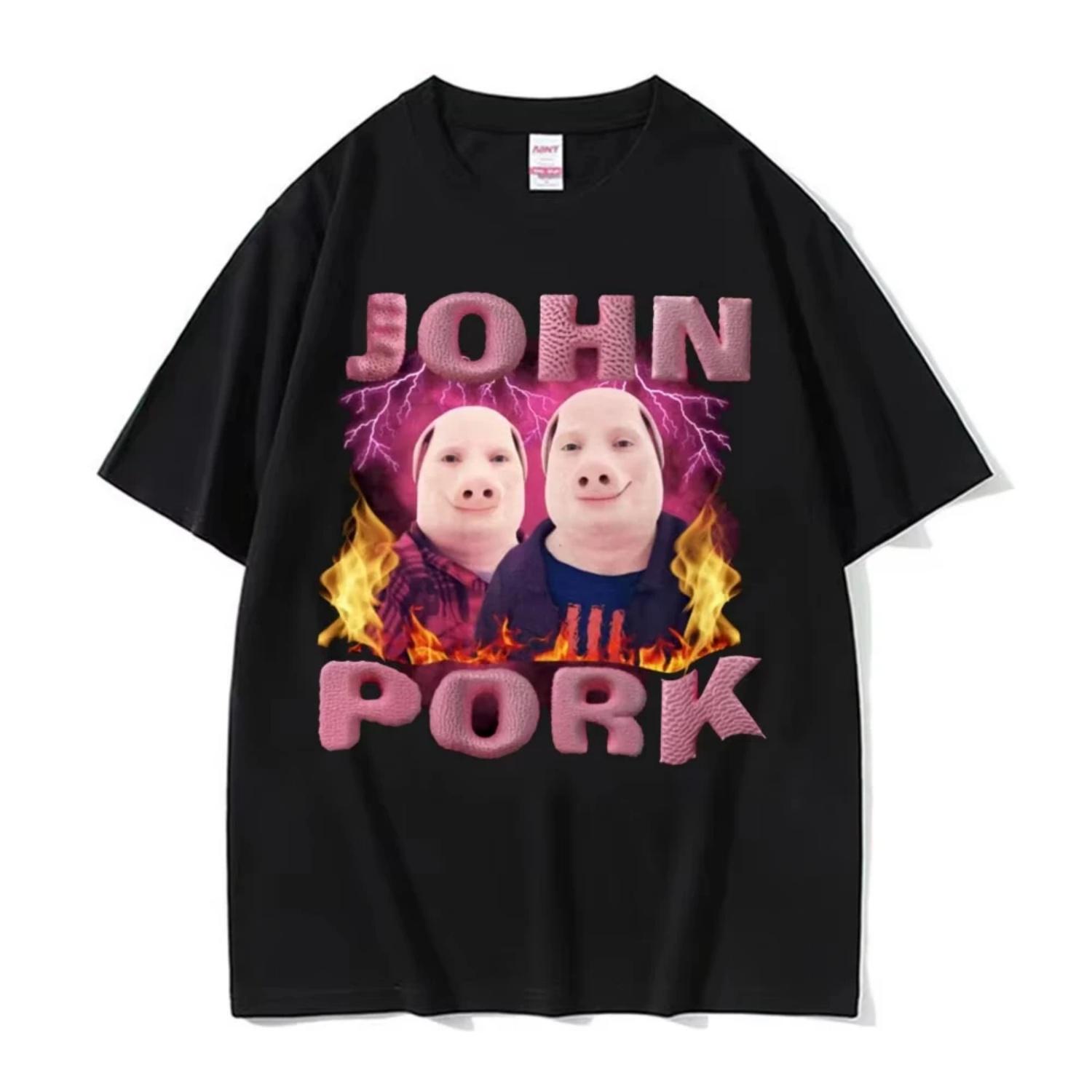 

John Pork Funny Pig Meme Graphic T-shirt Men Women Clothing Hip Hop Fashion T-shirts Casual Humor Crewneck High Quality T Shirts S чёрный