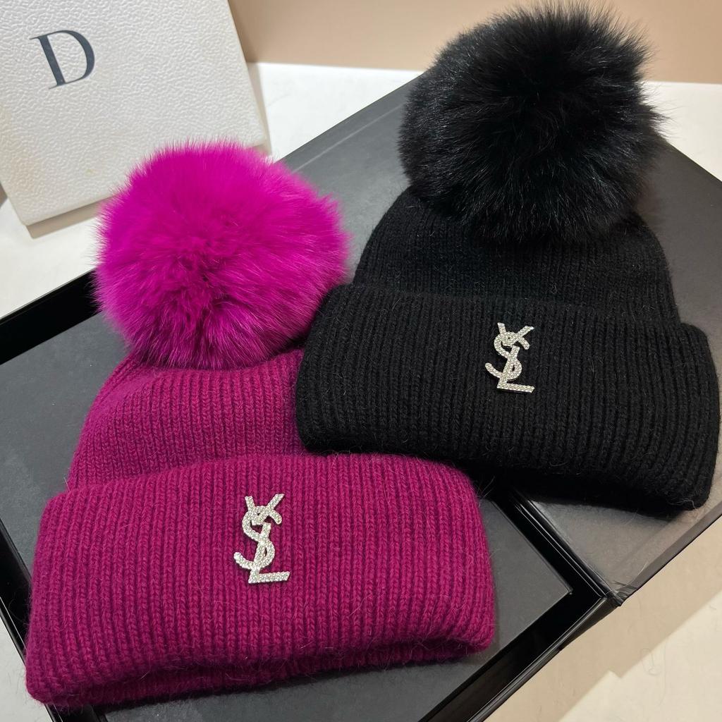 Paris Star Fox Hairball Plush Knitted Hat Women'S Winter Cold Northern Warm Rabbit Hair Ear Protector