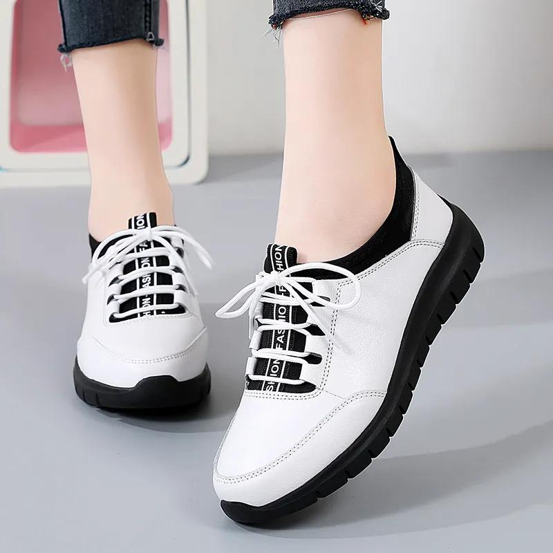 

Женские туфли-балетки из ПУ кожи на мягкой подошве для весны и осени, повседневные кроссовки 41 белый