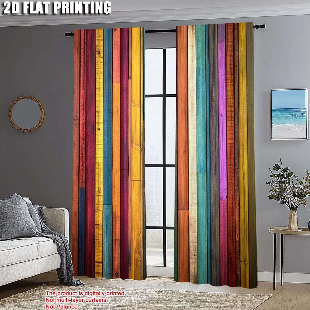 2 st, Gardintyg 2D plattryck Chic Regnbåge Träådring Randig Polyestervävd (utan spö) Utomhusdekorationer Använd för