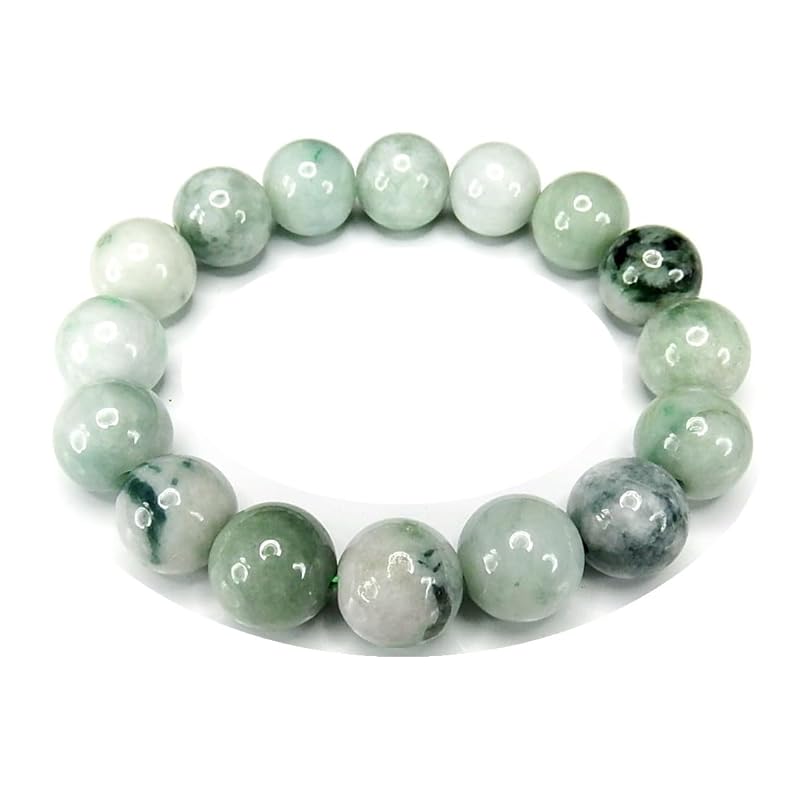 

[Ishigai] With green patterned jade large ball Approximately 13mm natural stone prayer beads bracelet Genuine jade jadeite jadeite (approx. 170mm