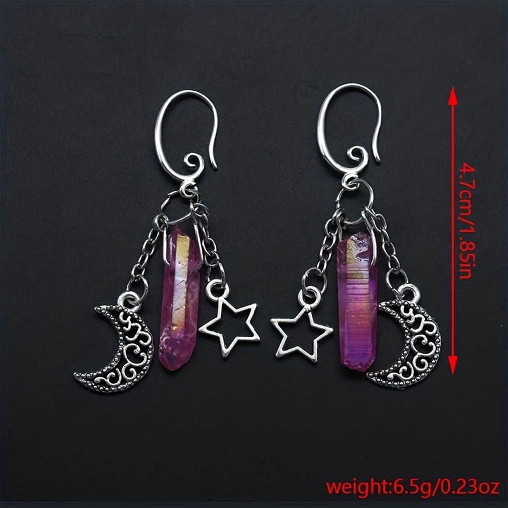 Gothic Stil Mond Sterne Künstliche Quarz Kristall Anhänger Baumeln Ohrringe Hexe Schmuck Halloween Party Zubehör Ohrringe Haken Ohrringe Für Frauen