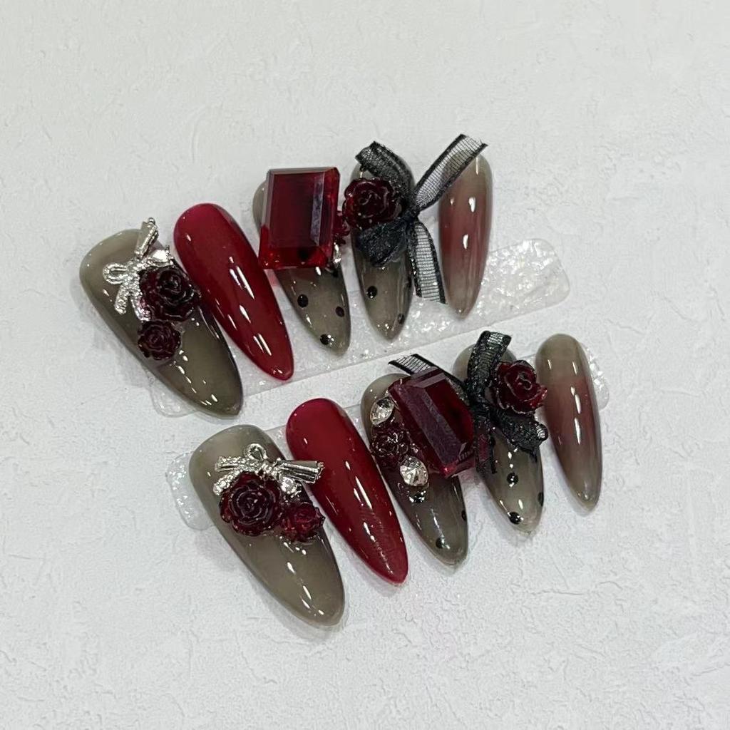 Tragen von Rüstung Handgemachte Nägel, Personalisierter Polka Dot Spitze Sexy Stil Falscher Nagel Patch Kann Abgelöst werden Nagelkunst