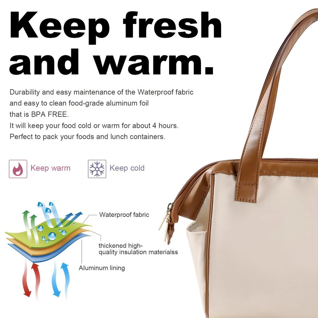 Women's Lunch Bag, Stylish Reusable Tote Bag, Work Leak Proof Cold Cute Reusable Women's Office School Picnic Lunch Bag
