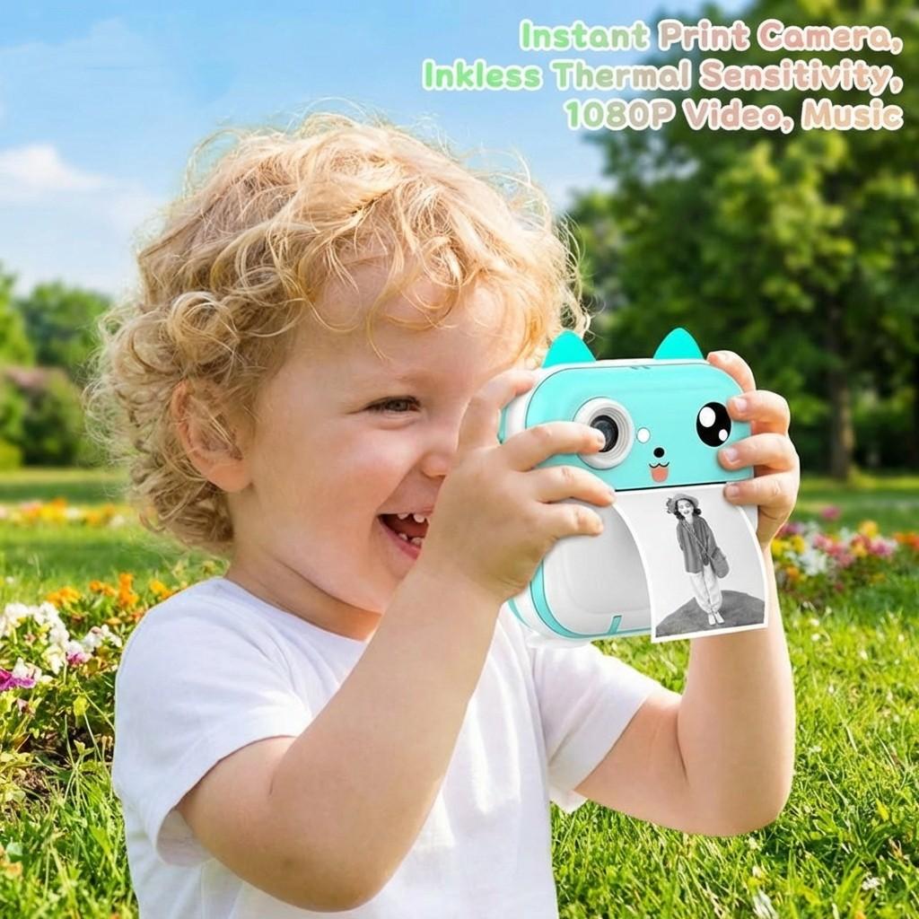 2.4 Inch IPS Screen Kids Instant Camera Full HD Instant Print Digital Camera Light Ear With Lanyard Birthday Gifts Boys Gilrs