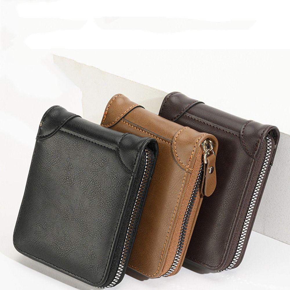 PU Leather Men Short Wallet with Zipper Men Coin Purses Elegant Men Card Holder  Men