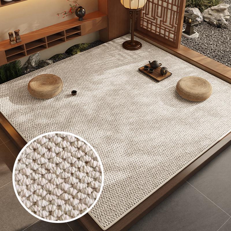 Solid Color Wood-Style Sisal Rug: Durable, Easy-to-Clean, Dirt-Resistant Tatami Floor Cushion for Japanese Tea Table.