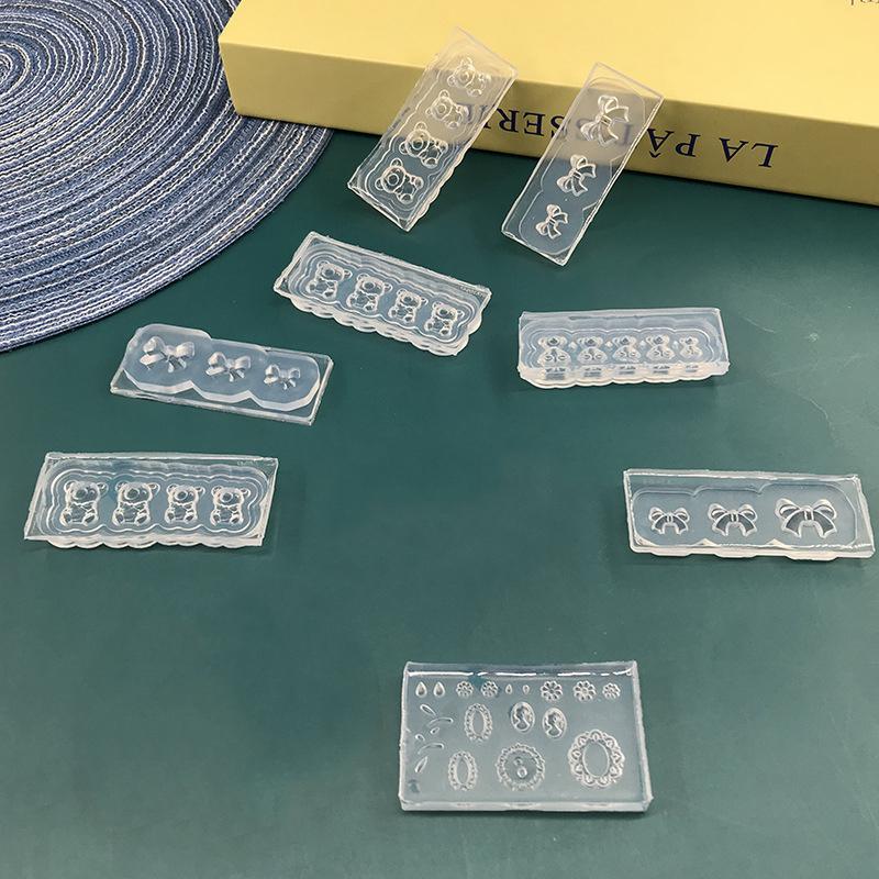 3D Bow Little Bear Silicone Nails Accessories Carving Mold Flowers Stamping Plate Nails Stencils Diy Gel Manicure Mould Tools