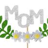 Mother's Day Cake Toppers I Love Mom Cupcake Topper Picks Glitter Hearts Flowers Crown Picks for Mom's Birthday Party Cake Decor