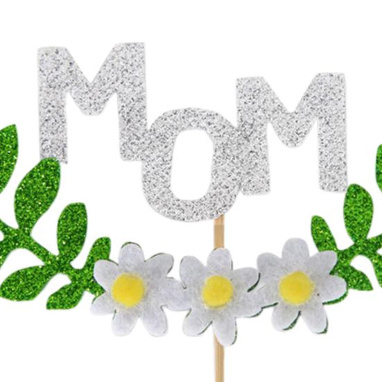 Mother's Day Cake Toppers I Love Mom Cupcake Topper Picks Glitter Hearts Flowers Crown Picks for Mom's Birthday Party Cake Decor