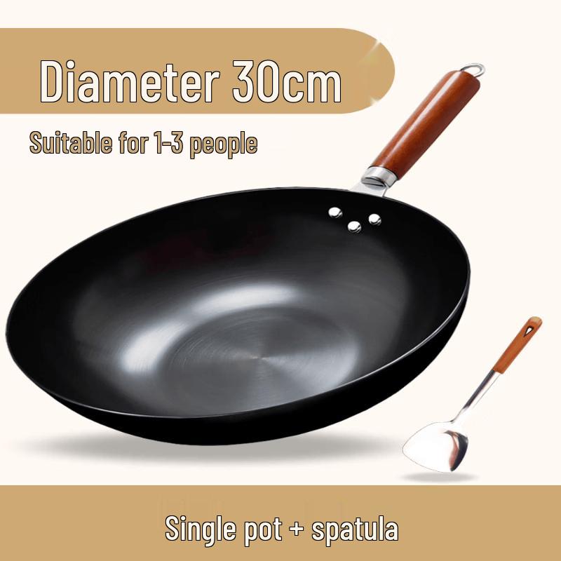 LIEI 30CM Flat Bottom Seasoned Iron Wok