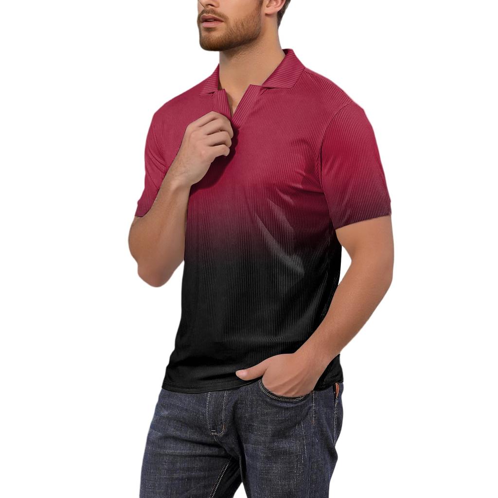 Moda Hombre Top Estampado Cuello en V Manga Corta Camiseta de Golf