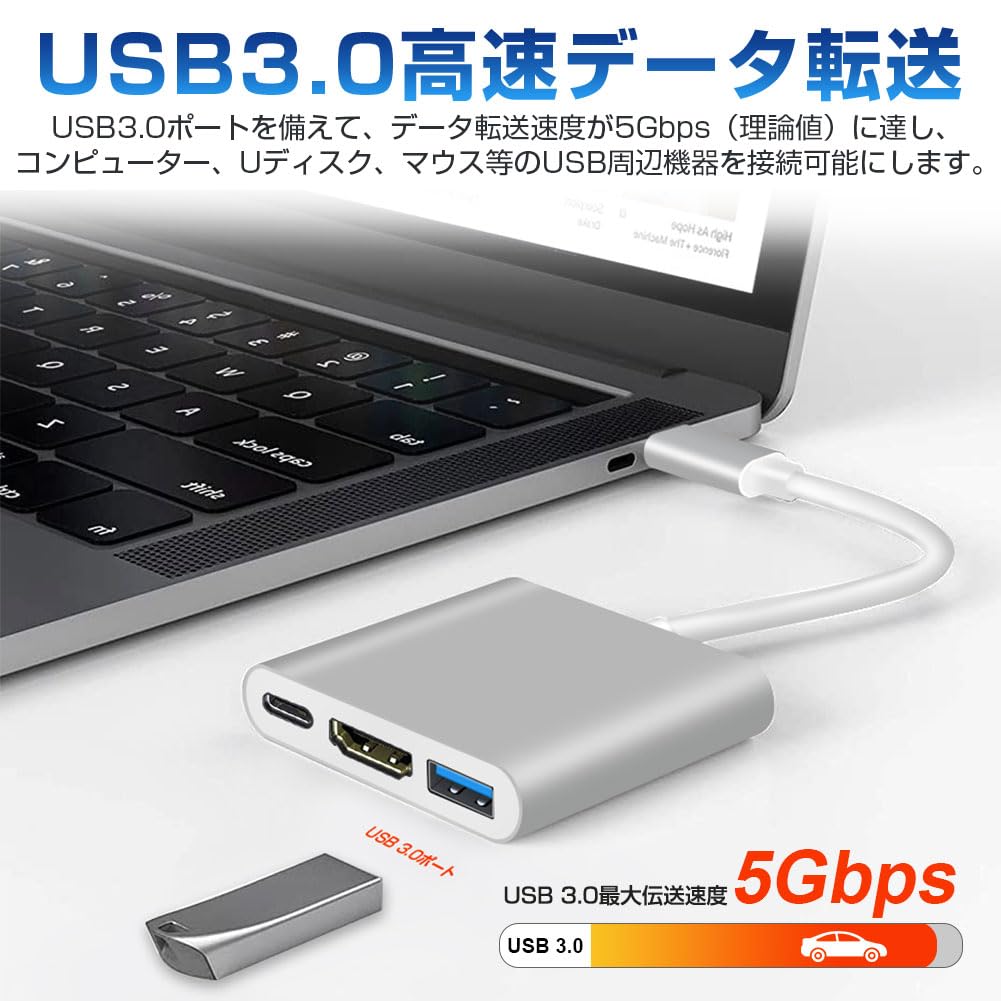 Besince USB Hub with 4K PD Fast Hub USB Converter Data Compatible with LCD Output for Games and Direct No Setup Required 3-in-1 Type-C HDMI, Charging,
