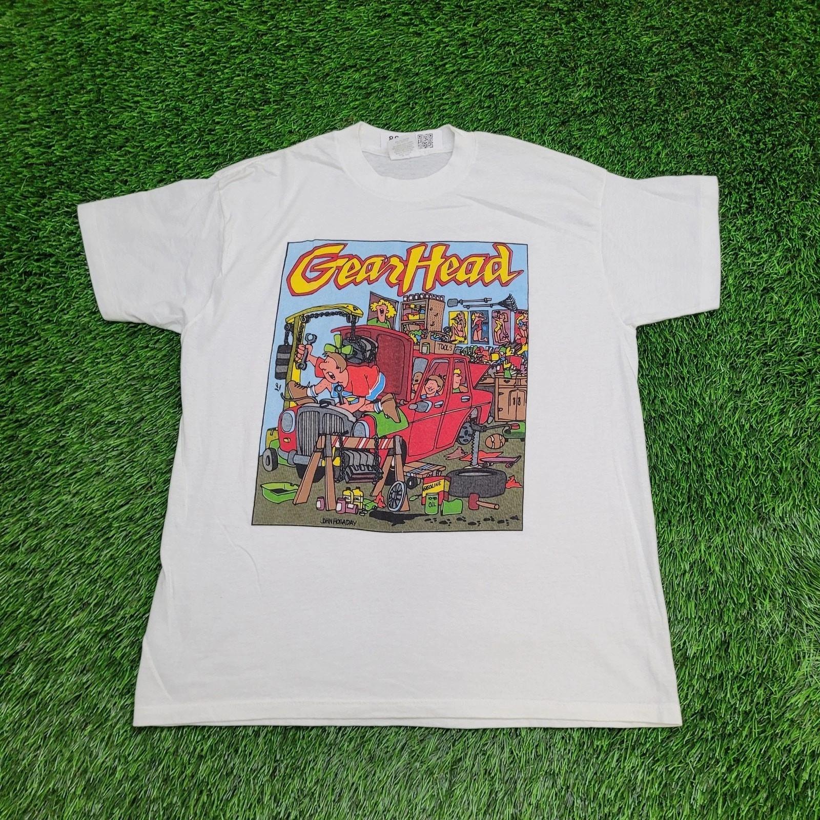 

Vintage 80s Gear-Head Car Repair Comic Shirt M 20x26 Auto-Shop Humor XL